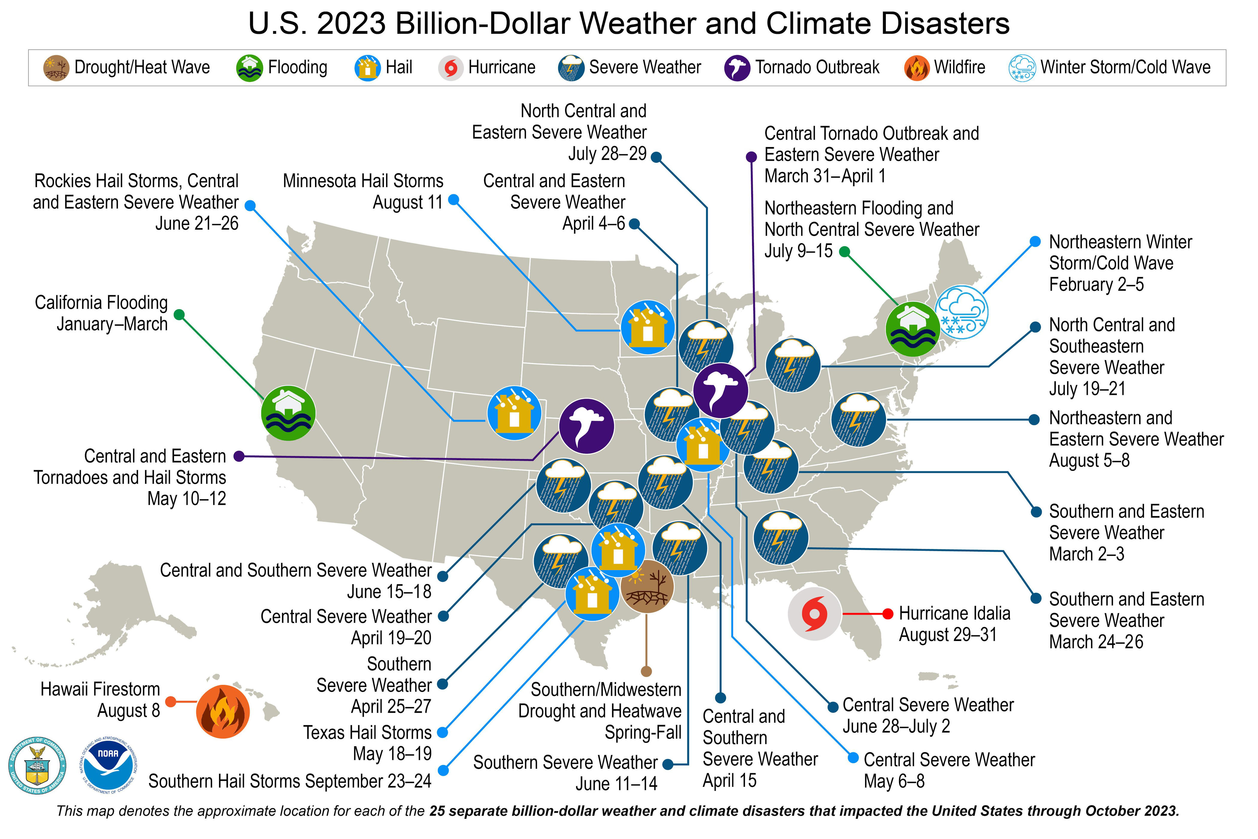 Карта с наибольшим количеством стихийных бедствий в США.