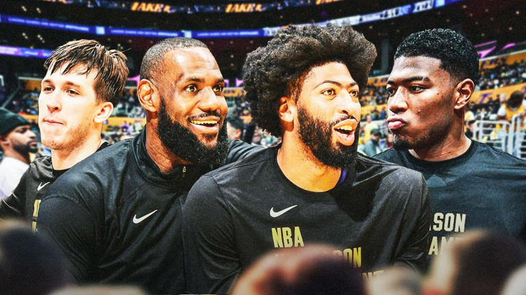 Anthony Davis, LeBron James, Rui Hachimura, and Austin Reaves for the Lakers