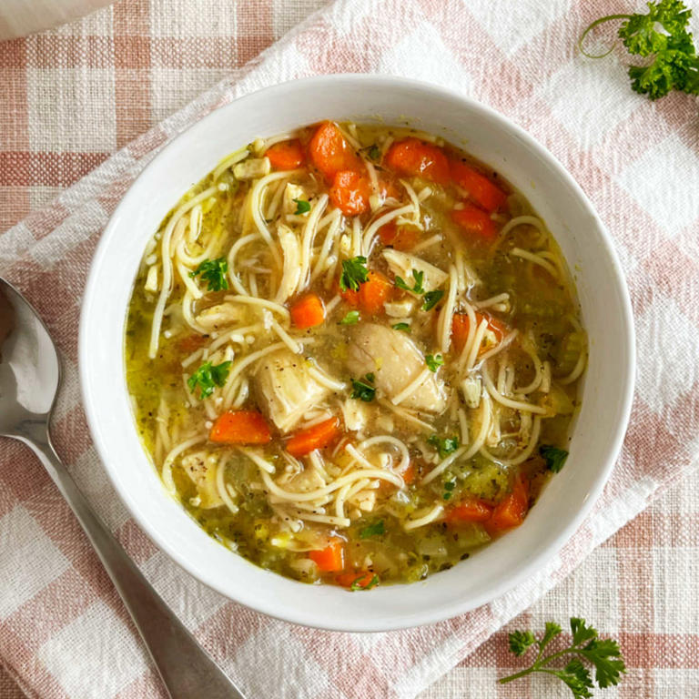 Homemade Chicken Noodle Soup with Leftover Chicken