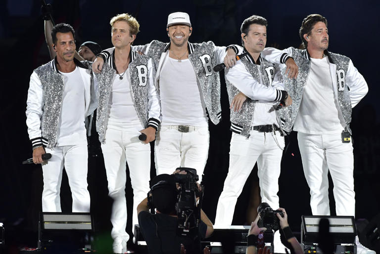 The New Kids on the Block in concert at Fenway Park on Aug. 6, 2021.