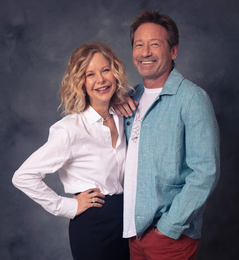 Meg Ryan and David Duchovny, photographed Oct. 25 at the Four Seasons Hotel in Beverly HIlls, star in the rom-com “What Happens Later.”