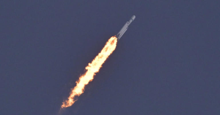 A SpaceX Falcon Heavy rocket launches on its mission with a classified payload for the U.S. Space Force at Cape Canaveral, Florida, on Nov. 1, 2022.