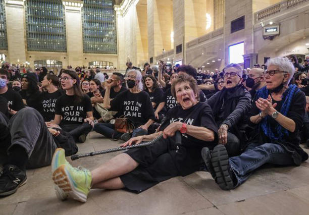 Thousands of Jews and allies hold an emergency sit-in, demanding a cease-fire in Gaza at New York's Grand Central Station on Oct. 27.