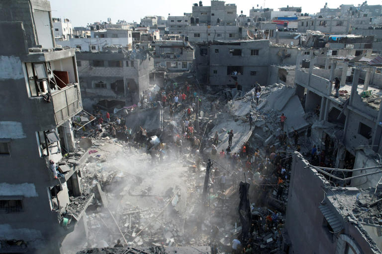 Destruction in refugee camp near Deir Al-Balah, the Gaza Strip, on Sunday. Credit: Hatem Moussa / AP