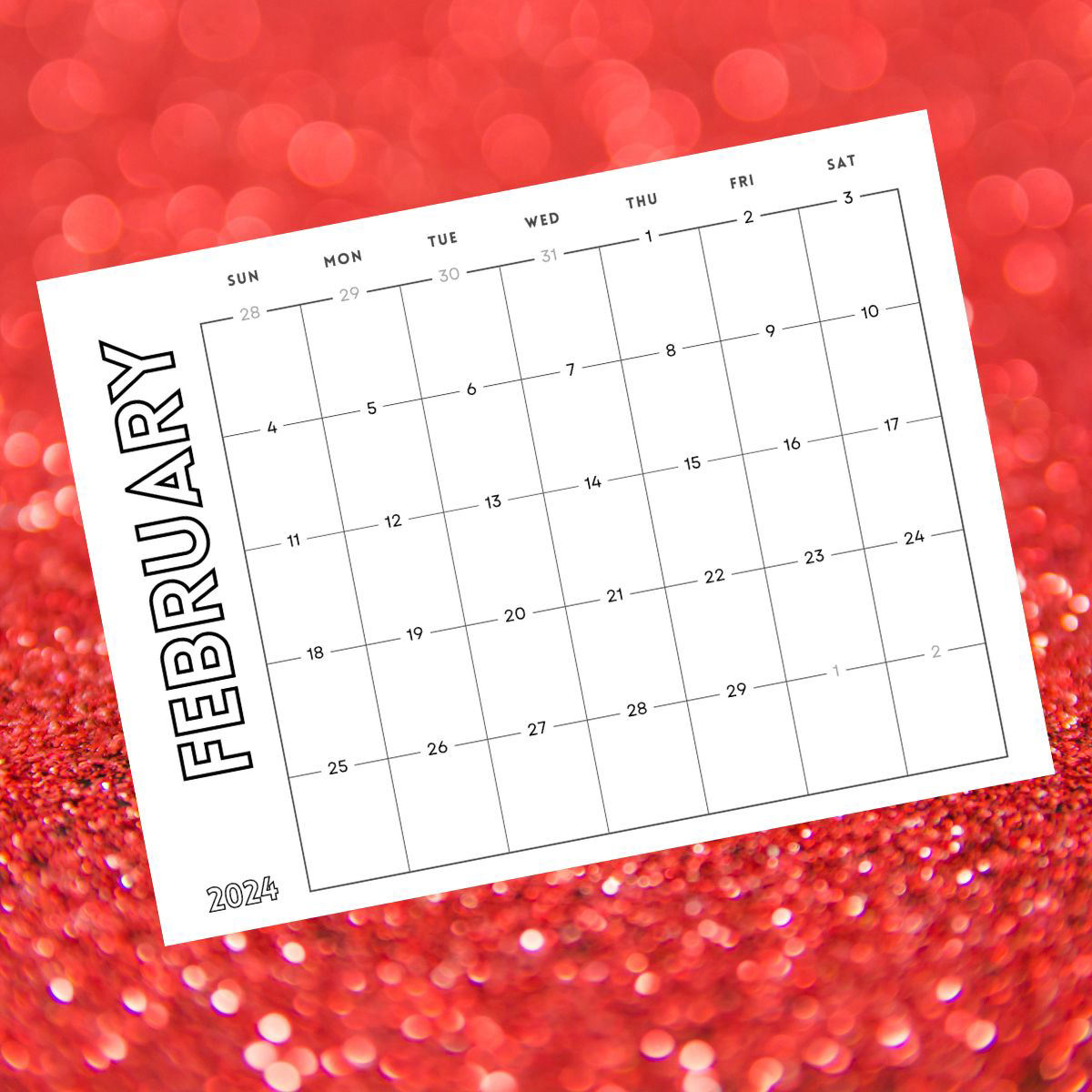 February Free Printable Calendar 2024