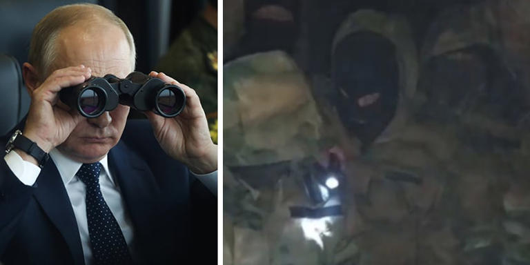 Wladimir Putin schickt viele russische Soldaten in den Tod. Nun entsendet er offenbar auch ein Bataillon aus ukrainischen Kriegsgefangenen an die Front. FOCUS online/imago images/ITAR-TASS, Screenshot: Twitter