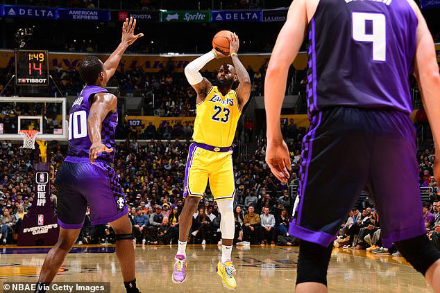 Los Angles Lakers forward LeBron James moved to eighth on the all-time three-pointers list