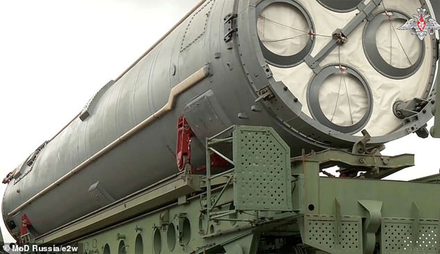 Video shows the missile being slowly loaded onto a tanker on its way to a launch site