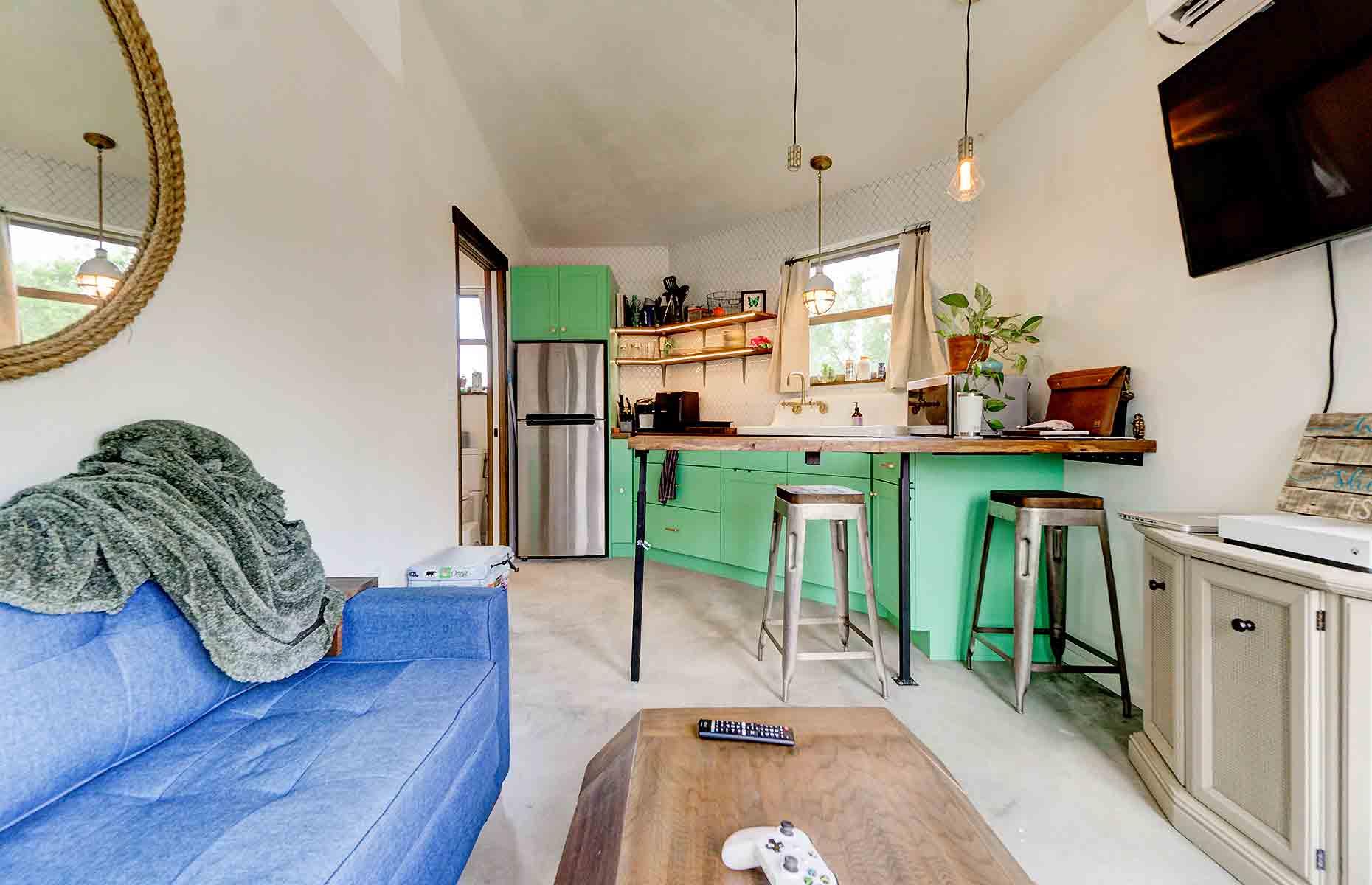 <p>Measuring 320 square feet, the couple say the Shellmate Island tiny home feels significantly larger than the 270-square-foot Tiffany. The stylish, airy interior is easy on the eye and even easier on the pocket.</p>  <p>The Deltec house costs $30 (£24) a month in electricity, much lower than the US average of $117 (£95), as reported by the US Energy Information Administration. In the future, Sam and Tim have plans to add a battery pack to the house to enable the whole property to run off electric.</p>
