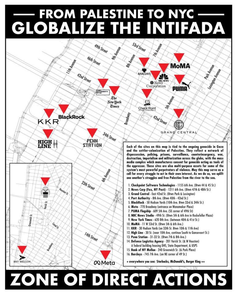 Pro-Palestinian group shares ‘reprehensible’ antisemitic map of NYC targets on social media