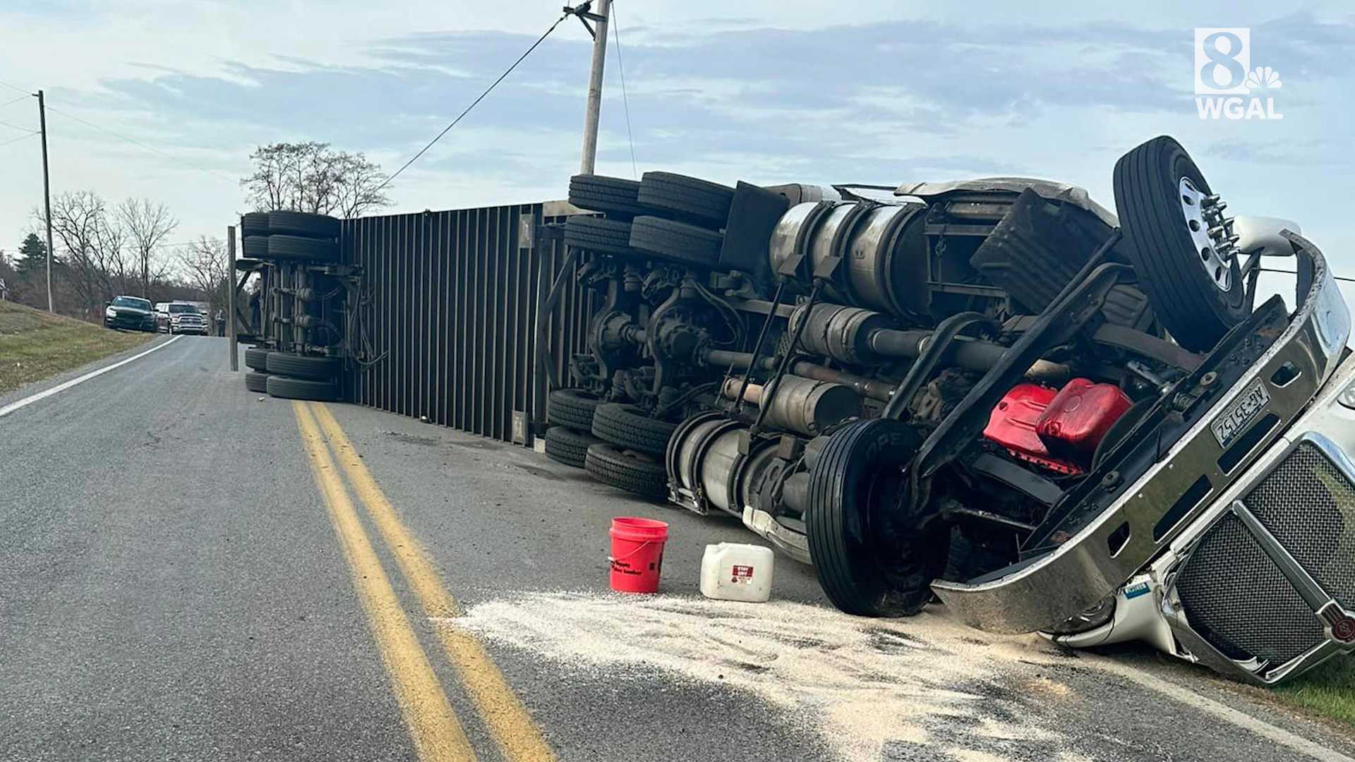 Overturned Tractor-trailer Shuts Down Road