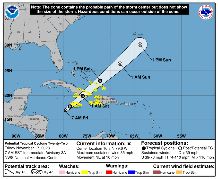 National Hurricane Center forecast Odds of a Tropical Storm Vince dropping