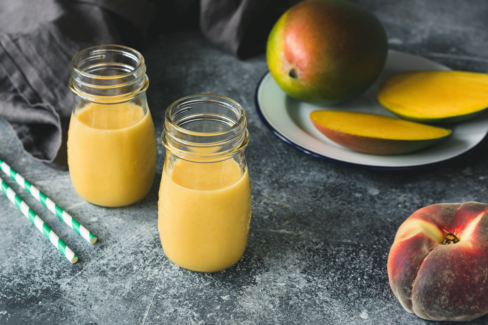 Peach <b>Mango</b> Banana Smoothie. p Peach and <b>mango</b> make for a refreshing pick-m...