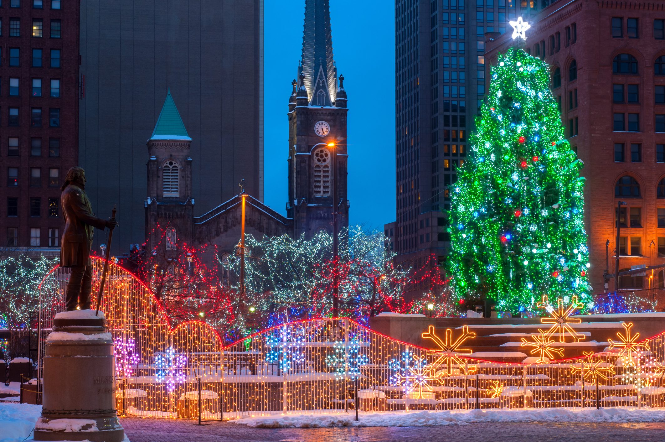 <p class=""><strong>Best for:</strong> Fans of <em>A Christmas Story</em></p> <p>There are tons of holiday events going on in downtown Cleveland, but we suggest you visit the modest Tremont neighborhood. It's home to the <a href="https://www.rd.com/list/things-never-knew-a-christmas-story/" rel="noopener"><em>A Christmas Story</em></a> House, the original home used to film the classic 1983 movie. Restored by a superfan to match the interior sets (only the exterior of the house was used in filming), it's now a near-replica of Ralphie's house. You can even stay in the house overnight! Visit the museum across the street for more props, costumes and memorabilia from the movie. Then head downtown for holiday musical performances, the Winterfest event and a visit to Public Square, where Higbee's department store building (in which Ralphie first spots his Red Ryder BB Gun and later has a run-in with Santa) still stands. For more Christmas events, head over to Playhouse Square to see a theatrical performance of <em>A Christmas Carol</em> and <em>The Nutcracker</em>. Plus, the Cleveland Botanical Garden’s has a new "Frost" display.</p> <p>If you don't stay in the Christmas Story House itself, consider the <a href="https://www.tripadvisor.com/Hotel_Review-g50207-d9862281-Reviews-Drury_Plaza_Hotel_Cleveland_Downtown-Cleveland_Ohio.html" rel="noopener">Drury Plaza Hotel</a>. Just a five-minute walk from Public Square, the hotel in a historic building offers comfortable accommodations with amenities like an indoor pool and a great breakfast to start your day of holiday activities.</p> <p class="listicle-page__cta-button-shop"><a class="shop-btn" href="https://www.tripadvisor.com/Hotel_Review-g50207-d9862281-Reviews-Drury_Plaza_Hotel_Cleveland_Downtown-Cleveland_Ohio.html">Book Now</a></p>