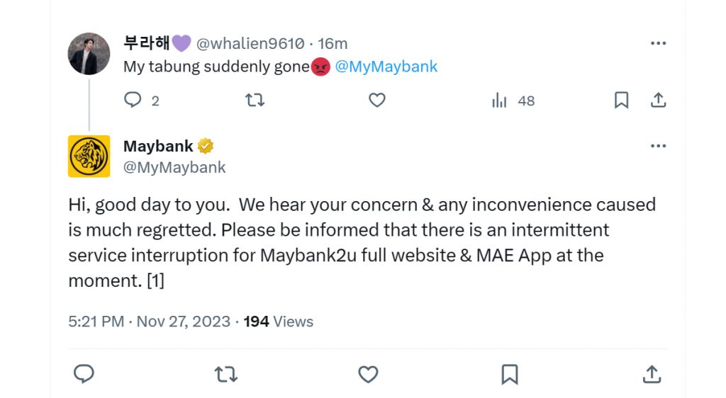maybank2u and mae app are currently experiencing service disruptions