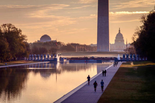 Vibrant sunrise over the National Mall in Washington DC