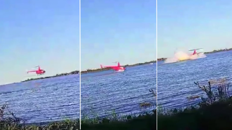 video | un helióptero cayó en el río paraná en ramallo y el conductor murió