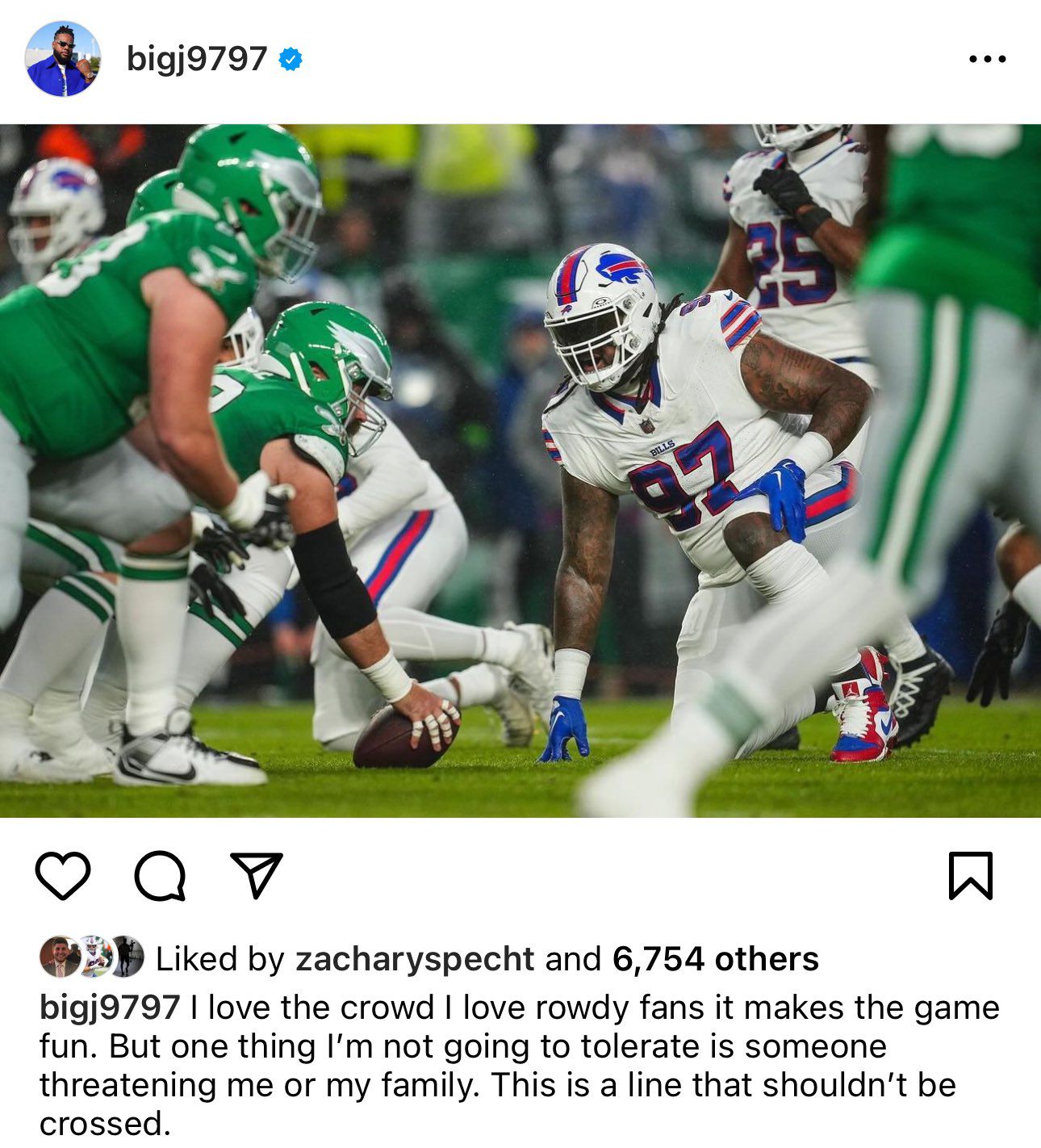 bills players confront eagles fans in stands after threats to families