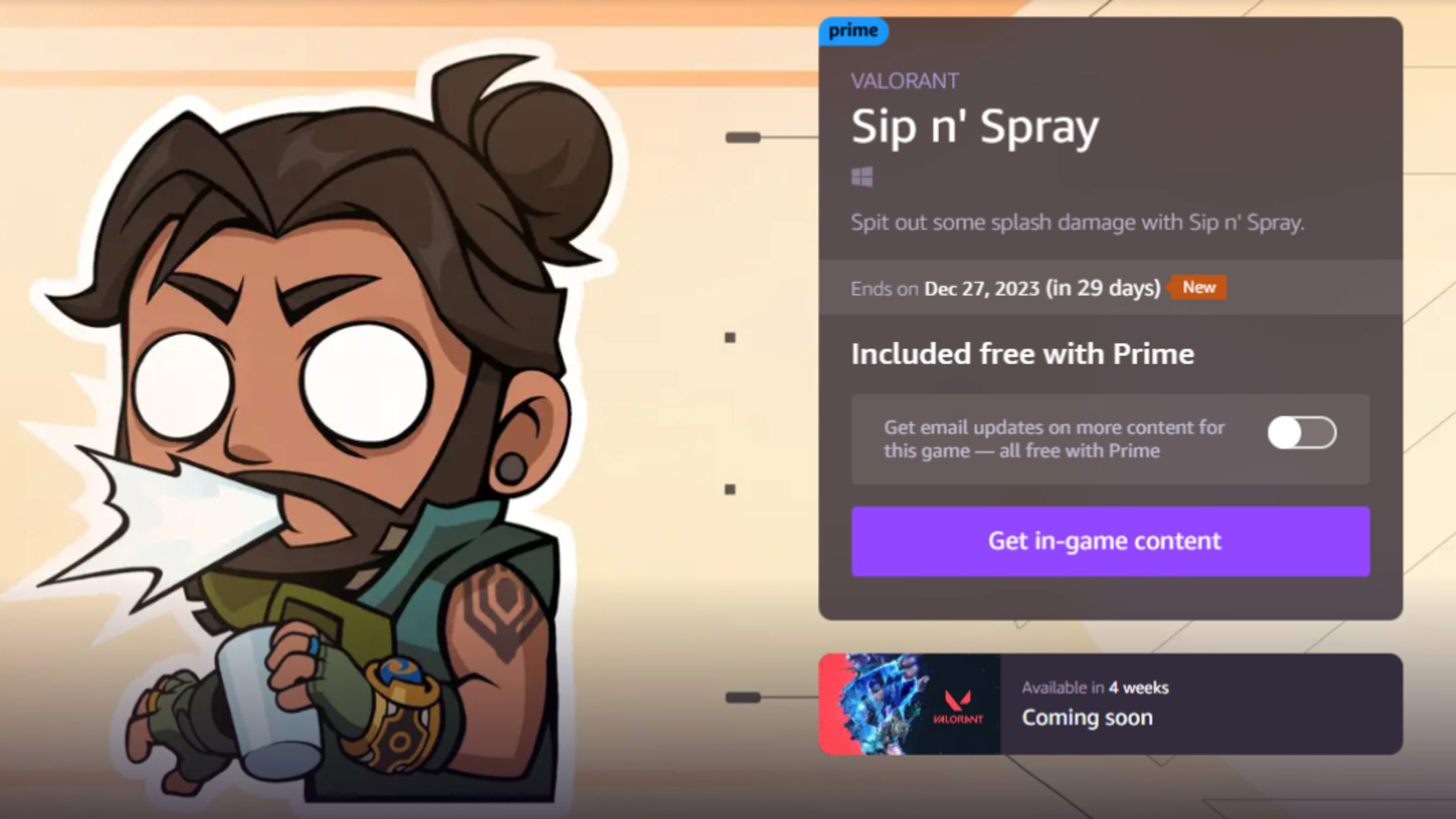 VALORANT Prime Gaming Rewards: Sip n' Spray (December 2023)
