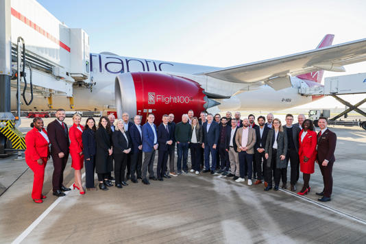 Flight100 is the first commercial airliner to cross the Atlantic using 100% sustainable aviation fuel. Virgin Atlantic