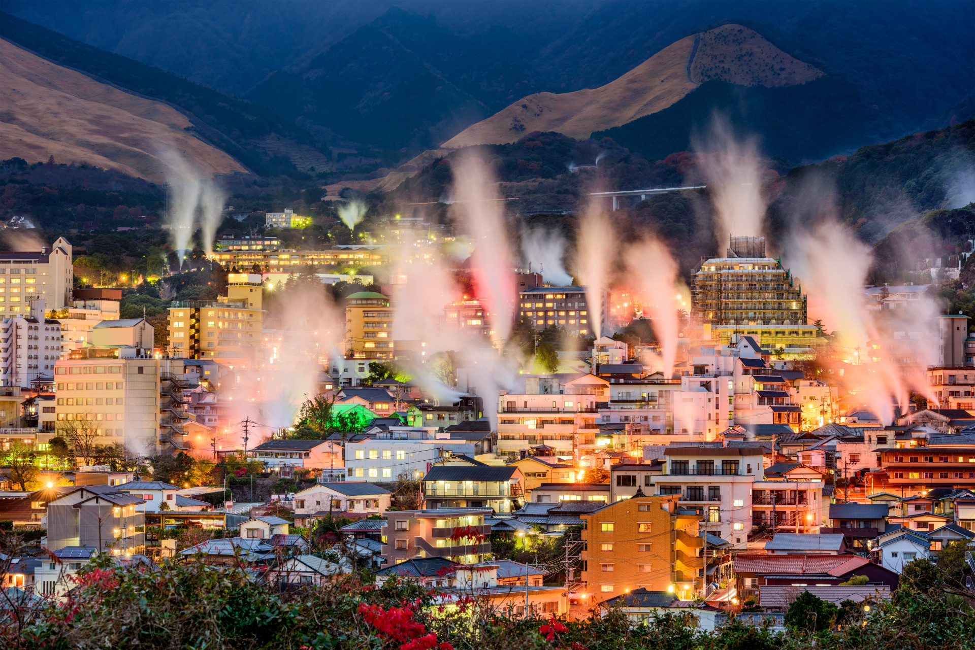 The hot steam that rises from the ground and waters of Beppu make it look like hell lies beneath.
