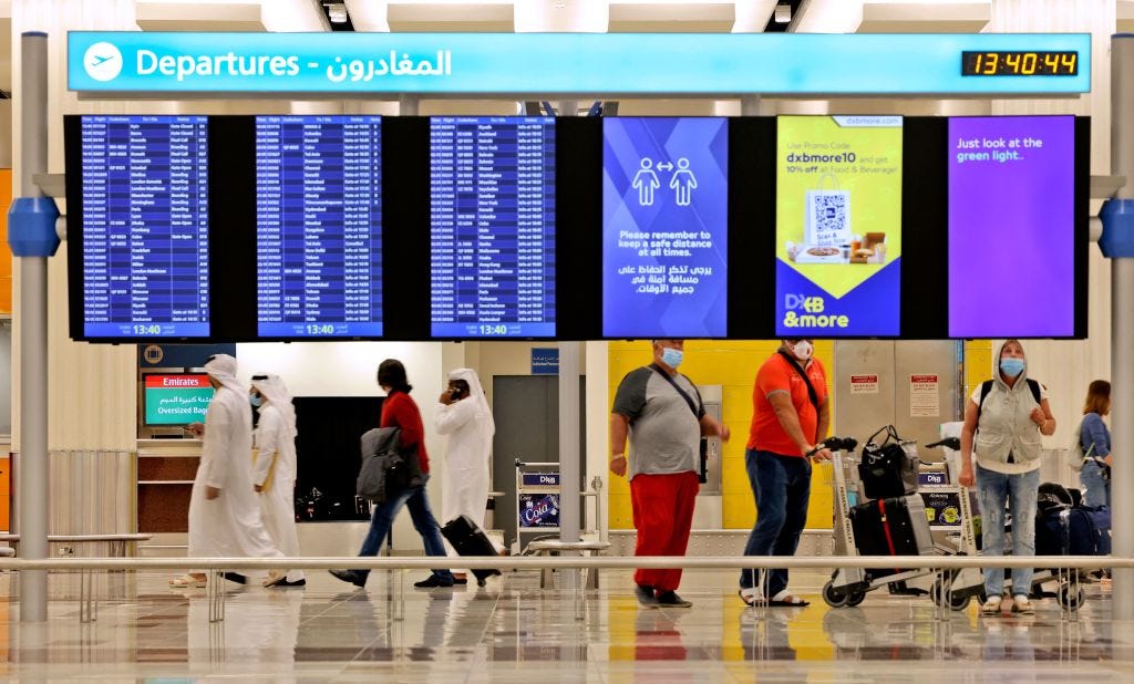Departures at Dubai International Airport in February 2022. <a>KARIM SAHIB/AFP via Getty Images</a>