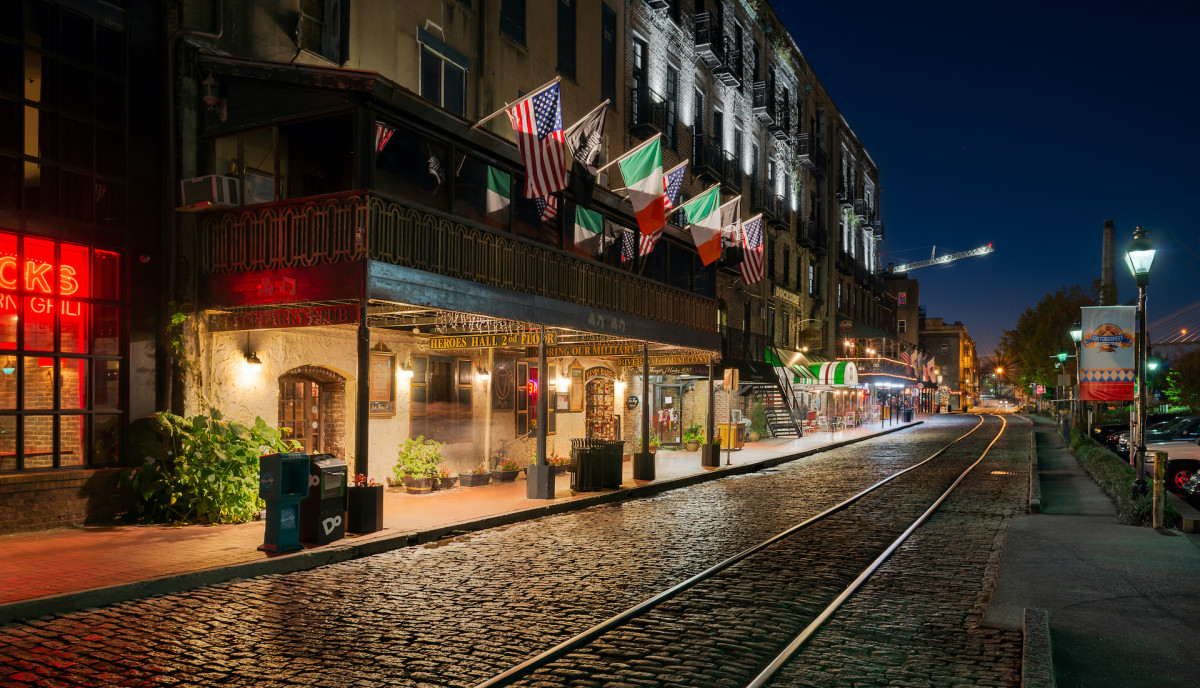 Savannah, Georgia: Historic Night Walking Tour<p>The creepy side of Savannah comes out in a night tour of this historic city guided by lantern. Pictured is the cobblestoned River Street.</p>