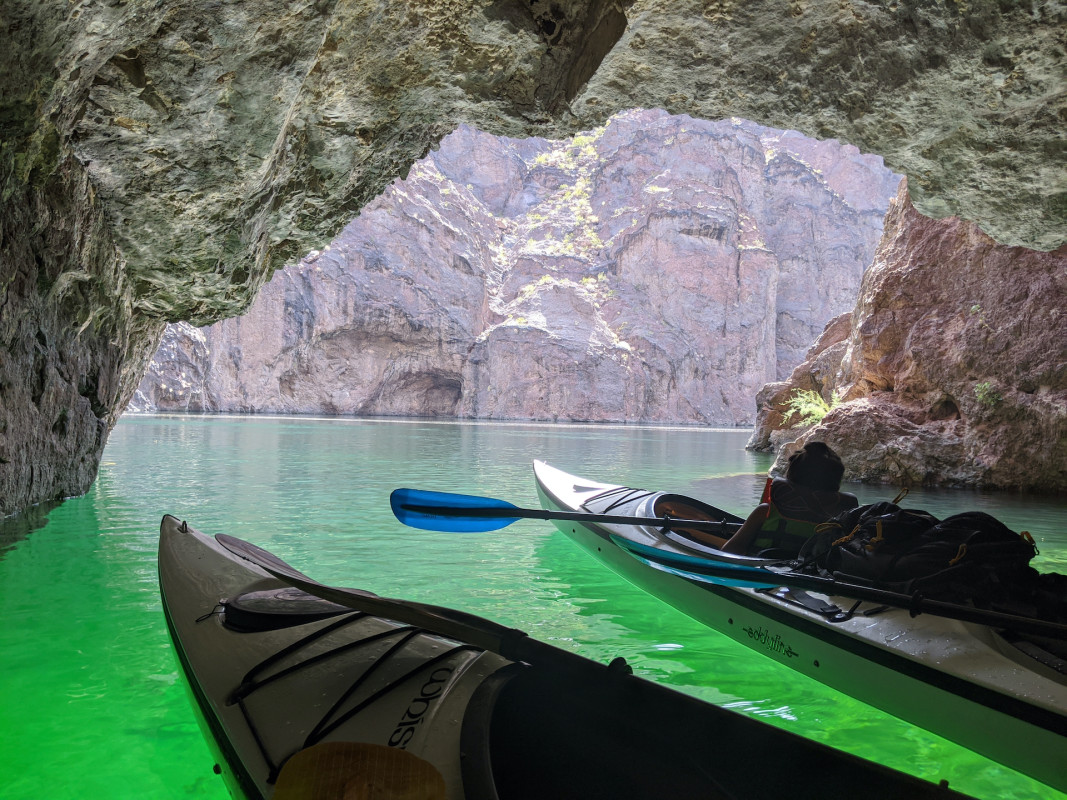 Willow Beach Marina, Arizona: Kayak on the Colorado River<p>Another escape from Las Vegas is a half-day tour that takes you to Willow Beach Marina, about an hour from Vegas. A 2-mile paddle gets you to Emerald Cove, pictured here. You can swim in the crystal-clear water of the Colorado River, spot wildlife, snap photos, and go on a short hike to a bluff with amazing views.</p>