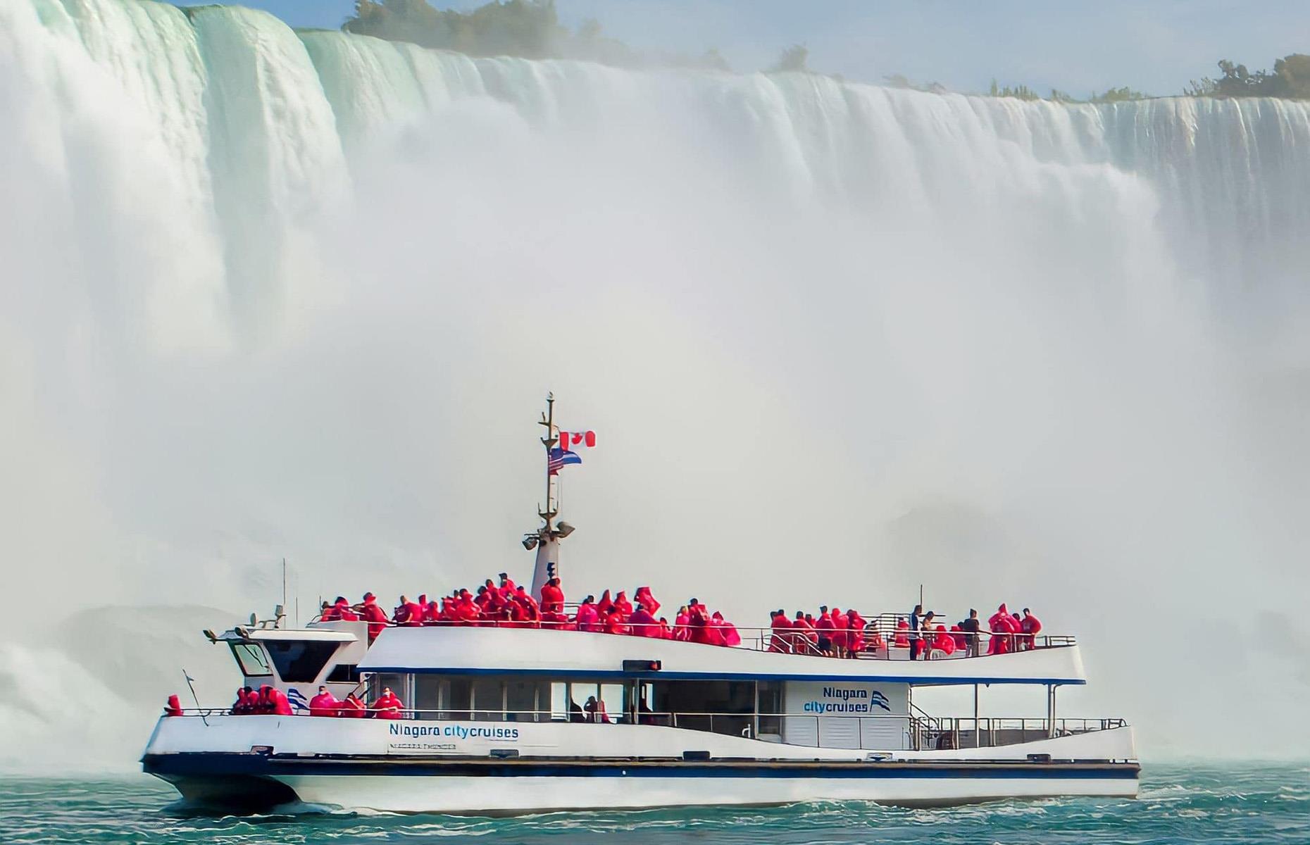 <p>Get up close and personal with the falls on board a boat tour by <a href="https://www.niagaraparks.com/visit/attractions/hornblower-niagara-cruises/">Niagara City Cruises</a>. Yet another journey of a lifetime, this 20-minute cruise allows you to enjoy amazing views of the Niagara Gorge, American and Bridal Veil Falls, before coming face-to-face with Horseshoe Falls.</p>  <p>You’re given a complimentary poncho, which you absolutely need if you’re at the front, then you can sit back (or stand) and let the audio commentary tell you all about this incredible natural marvel.</p>