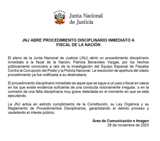 Comisión de Fiscalización cita a Patricia Benavides tras ser acusada de liderar organización criminal