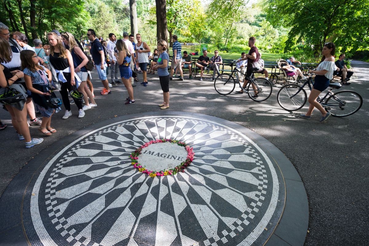 <p>The 28-stop New York City tour also includes the Times Square area, a walk into Central Park to visit the Strawberry Fields John Lennon memorial, (pictured) and you can spot the luxury condominium towers where wealthy celebrities live.  </p>