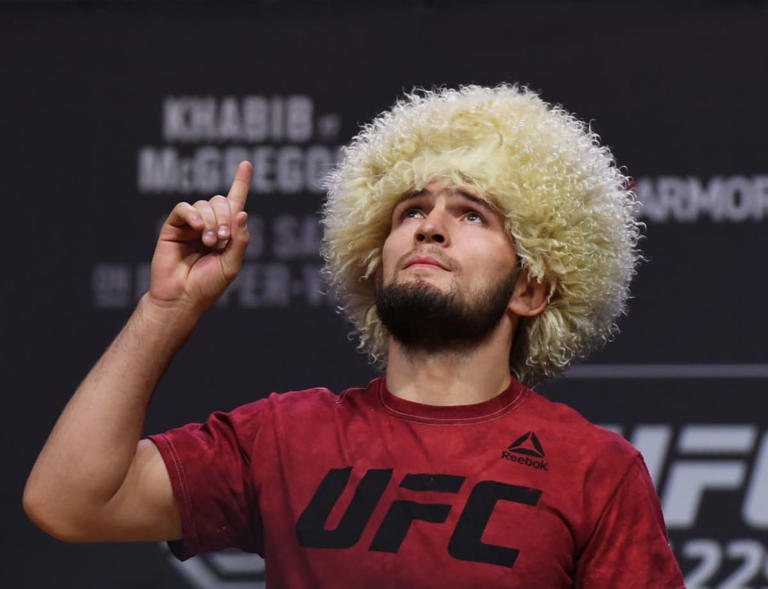 UFC lightweight champion Khabib Nurmagomedov poses during a ceremonial weigh-in | Getty Images | Photo by Ethan Miller