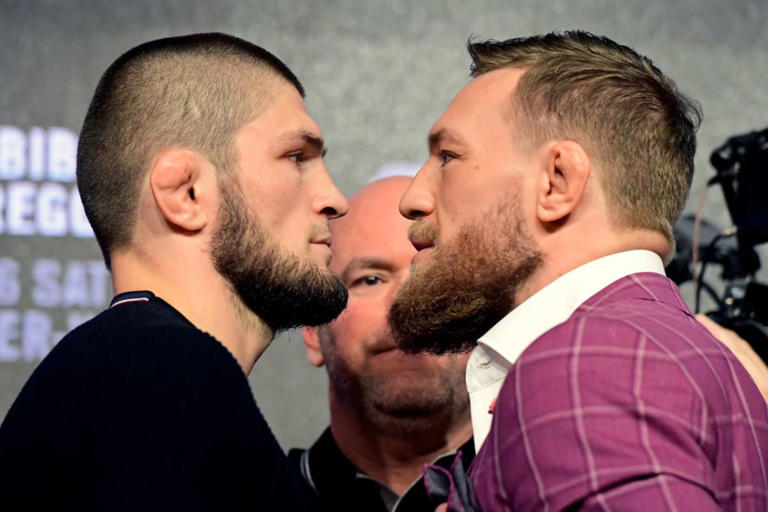 Lightweight champion Khabib Nurmagomedov faces-off with Conor McGregor | Getty Images | Photo by Steven Ryan