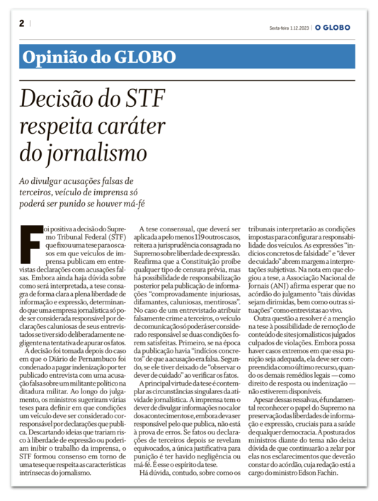 Jornais divergem sobre decisão do STF que afeta a mídia