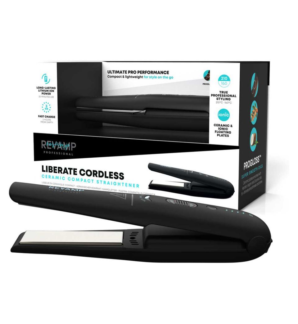 <p><strong>£59.99</strong></p><p><a href="https://www.boots.com/revamp-progloss-liberate-cordless-compact-ceramic-hair-straightener-10283602">Shop Now</a></p><p>One of the most affordable cordless straighteners we've come across. UK hair tool brand, Revamp, have managed to deliver everything we want from a cordless iron, without the eye-watering price tag.</p><p>The compact straighteners are super travel-friendly and deliver up to 30 minutes of use (with three hours of charging time). Like many of the others, there are three heat settings available to pick from - ranging from 160°C to 210°C.</p><p>The straighteners also come with a handy heat-resistant travel bag and a charging cable with a UK/EU interchangeable adaptor.</p>