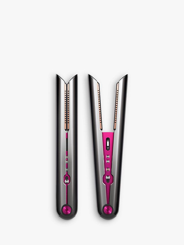 <p><strong>£299.99</strong></p><p><a href="https://www.johnlewis.com/dyson-corrale-hs07-cord-free-hair-straighteners/nickel-fuchsia/p111312610">Shop Now</a></p><p>Ok, so when Dyson make a hair tool, they go all out... And trust me, the Corrale straightener is no exception.</p><p>It's bursting with innovative technology designed to limit heat damage to the hair, and also make the straighteners as user-friendly as possible. The copper alloy plates are flexible (yeah, seriously) they bend to the strands, ensuring no excess pressure is put on the hair and to avoid any splaying.</p><p>There are three heat settings available, 165°C, 185°C and 210°C, and the battery gives a good 30mins of styling time. When you're finished, pop it back on the charging dock and it only takes 70mins to fully recharge. Clever, huh?</p>