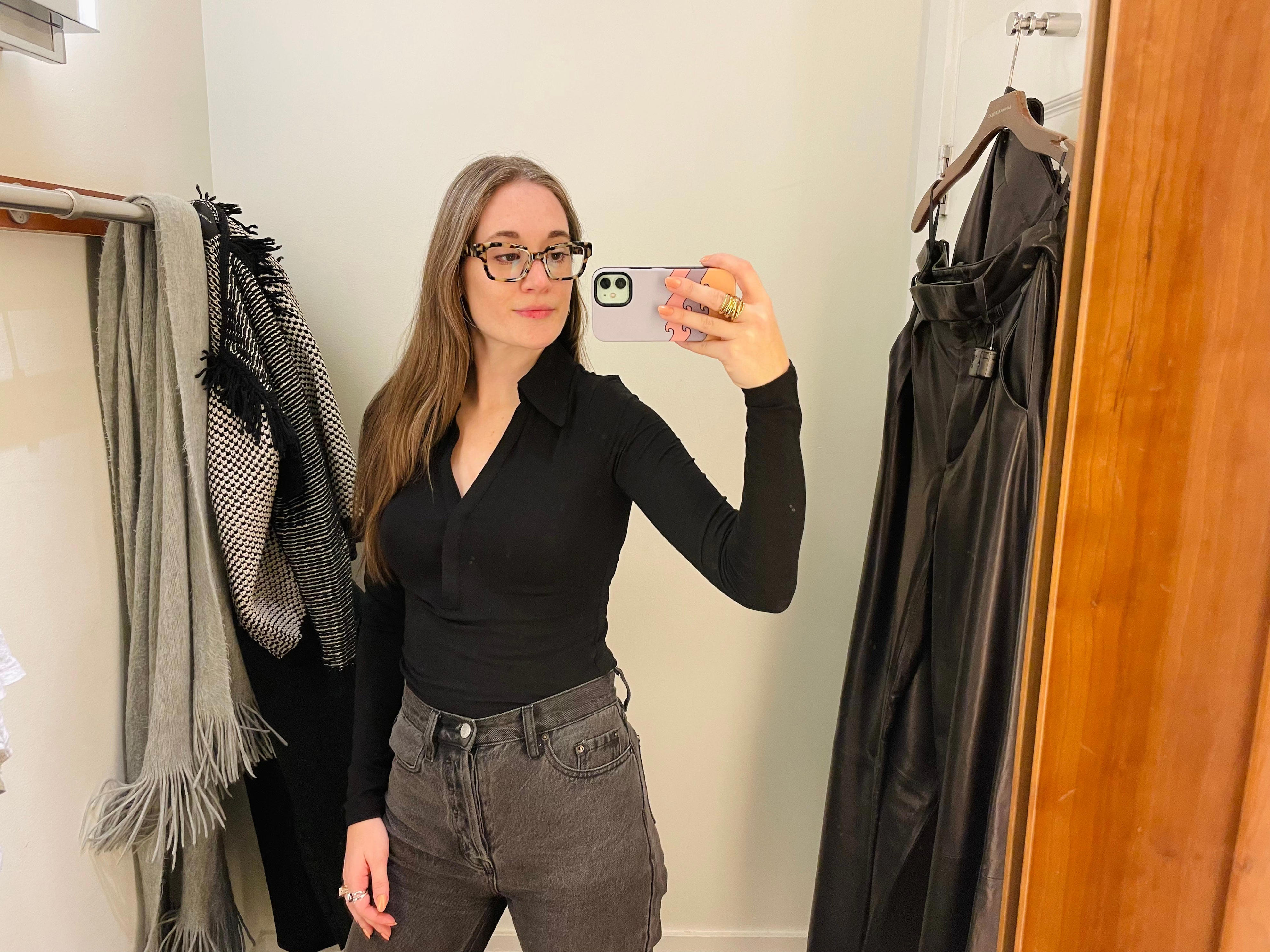 <p>This top was an extra-small and it fit me well. It's made from a wool-blend fiber, but it felt paper thin, and I could imagine it getting holes quickly. So, I wouldn't pay $70 for it.</p>