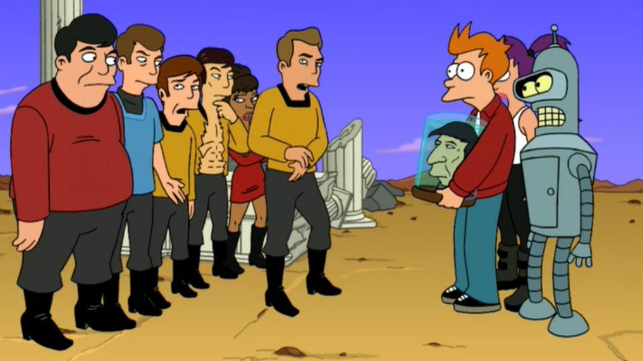 <p><em>Futurama</em> introduced Fry’s admiration for space very early in the series, so it makes perfect sense he would be a fan of <a href="https://wealthofgeeks.com/star-trek-movies-ranked/" rel="noopener"><em>Star Trek</em>. </a>While searching for forbidden <em>Star Trek</em> recordings, the crew finds the original cast living on a remote planet, forced to entertain their Trekkie alien captor. Check out this episode, but remember not to confuse the <em>Star Trek</em> Wars with the <em>Star Wars</em> Trek.</p>