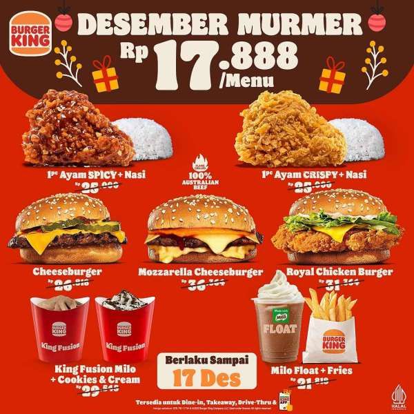promo burger king desember murah meriah serba rp 17.000-an, 7 menu favorit hadir lagi