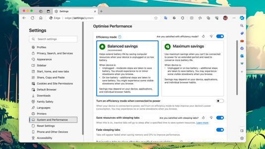 Edge lets you balance performance and power use.