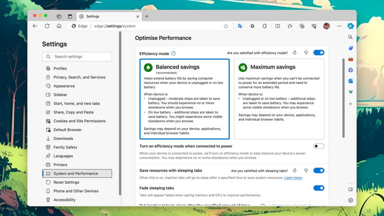 Edge lets you balance performance and power use.