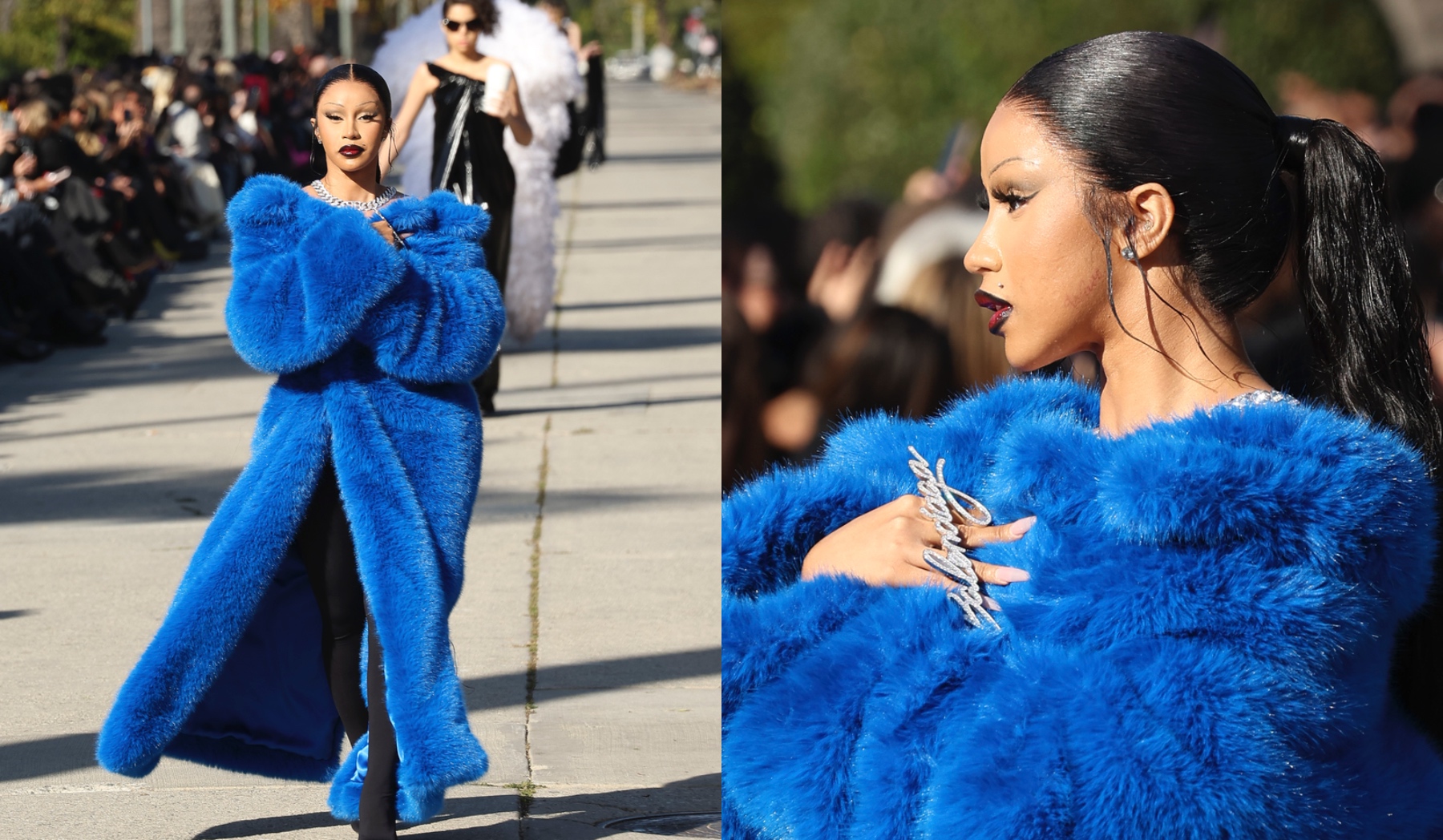 Cardi B Walks The Runway In Dramatic Blue Faux Fur Coat At The ...