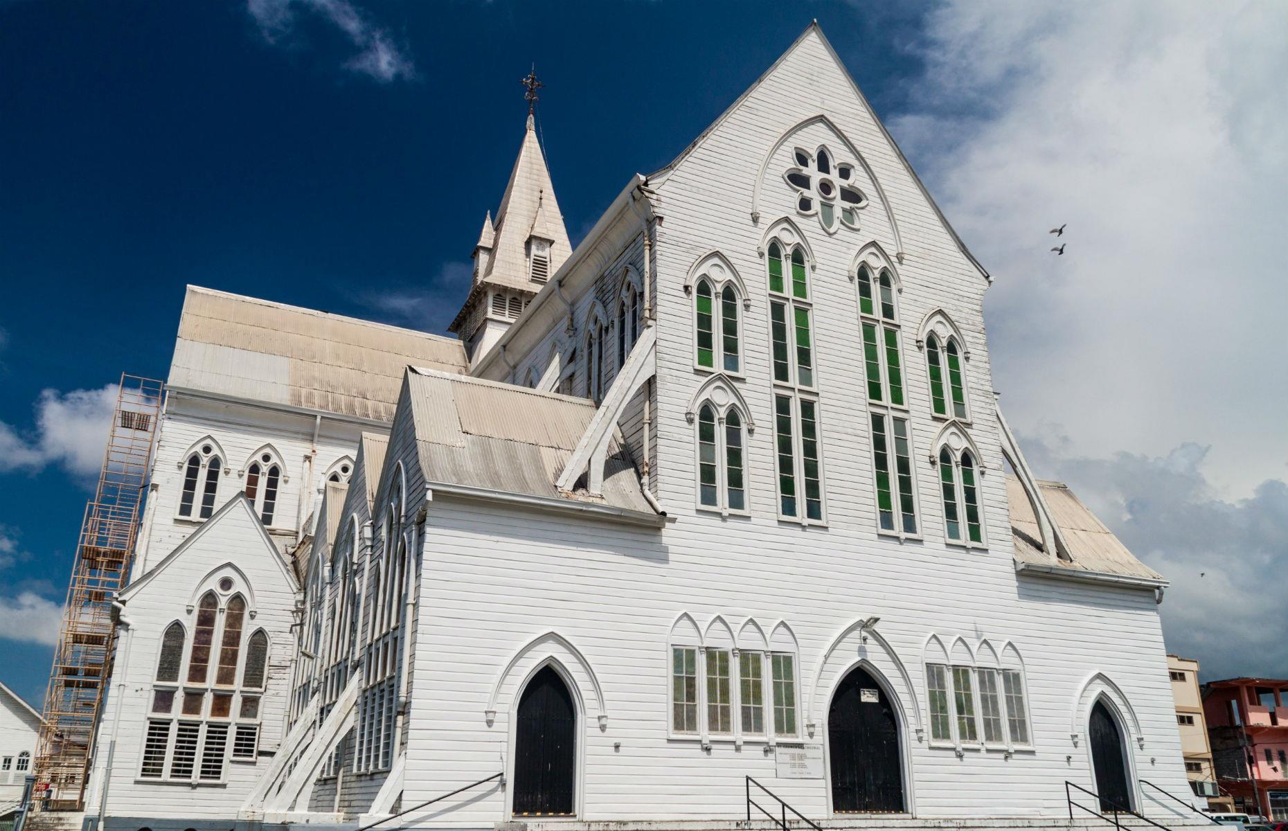 <p>Said to be one of the tallest wooden structures in the world, St George's Cathedral in Georgetown is one of Guyana’s most impressive buildings. The Gothic-style cathedral is built entirely of timber apart from the foundation walls and stands at just over 140 feet high.</p>