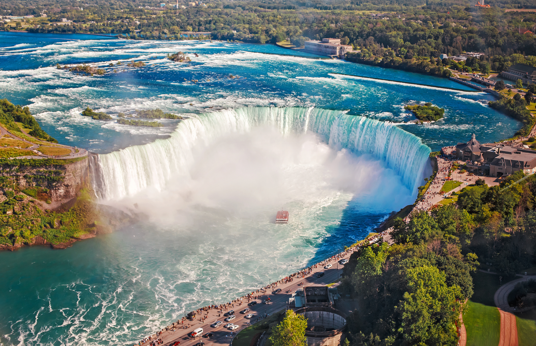 <p>The most iconic of Canadian landmarks, the Horseshoe Falls is one of three waterfalls that compose the <a href="http://www.infoniagara.com/attractions/canadian_falls/">Niagara Falls</a>. The trio makes up the largest waterfall in the world by water volume, with an average of 2,840,000 litres (750,000 gallons) siphoned each second.</p>