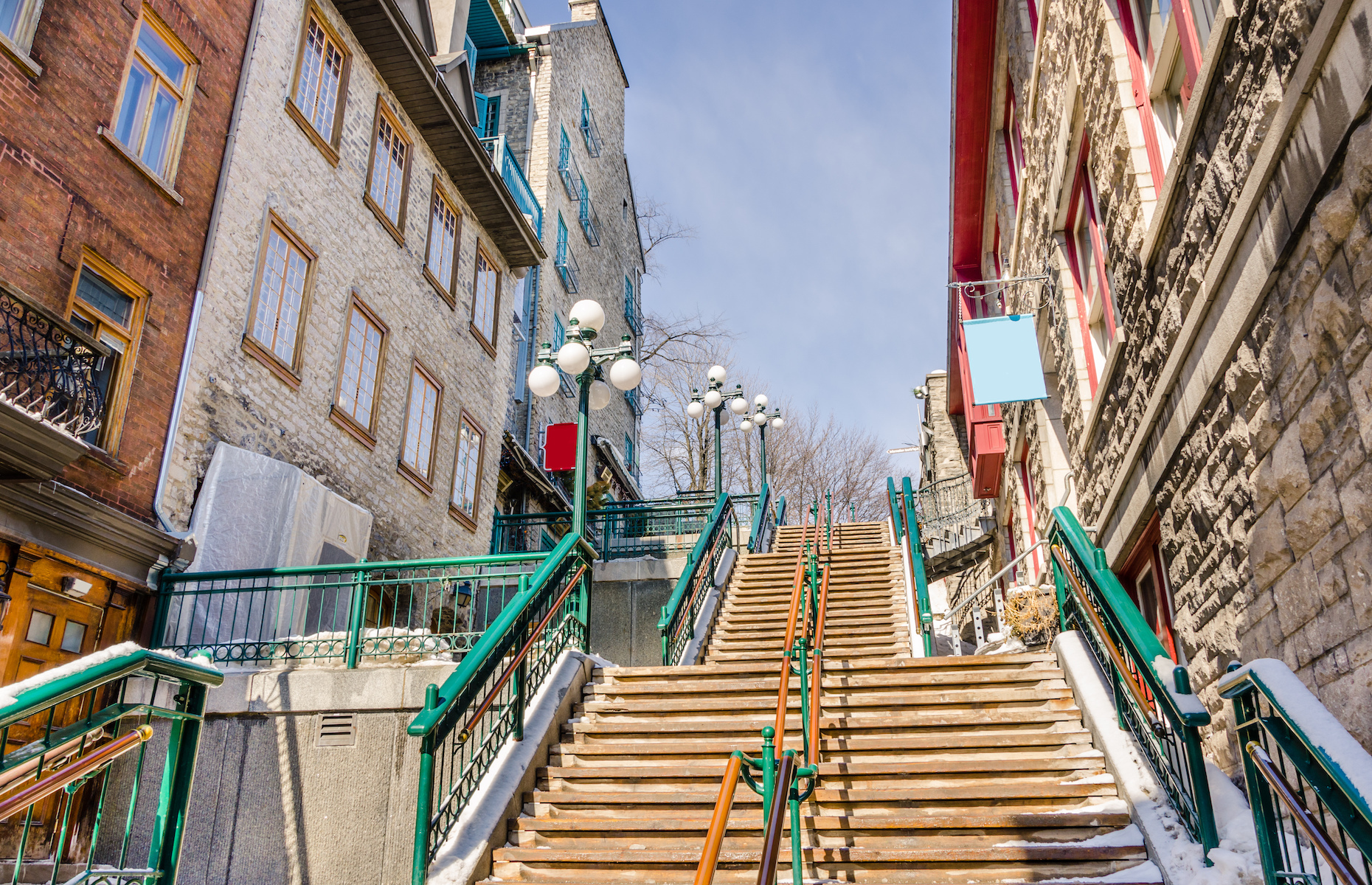 <p>The oldest staircase in Québec City, <a href="https://www.quebec-cite.com/en/what-to-do-quebec-city/breakneck-steps">Breakneck Stairs</a>, was <a href="https://www.quebec-cite.com/en/quebec-city/staircases">built in 1635</a> and offers panoramic views of Old Québec City from the top of its steps. Travellers will enjoy exploring the historical architecture, narrow cobblestone streets, and mural paintings of the Petit Champlain district where the steps are located.</p>