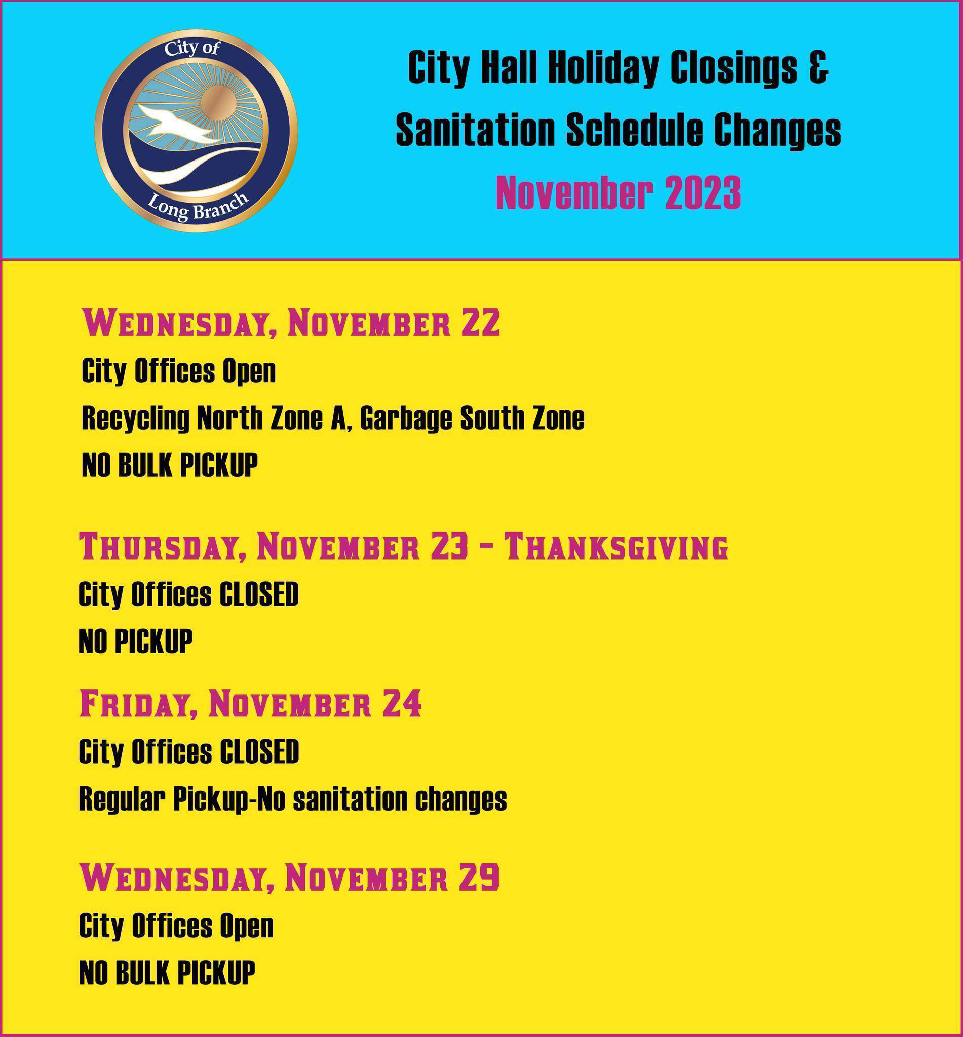City Hall Closings & Holiday Sanitation Schedule