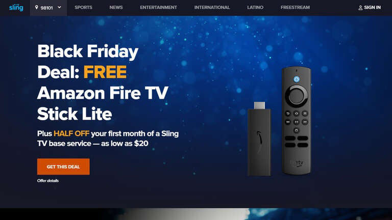 Get a FREE  Fire TV Stick Lite, Plus Half Off Sling TV!