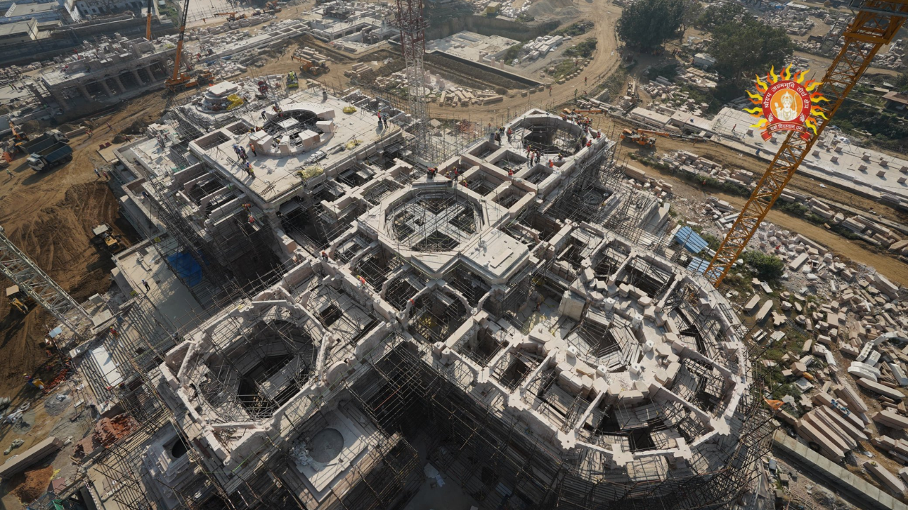 crane's-eye view reveals progress of ayodhya's majestic ram temple construction | in pics