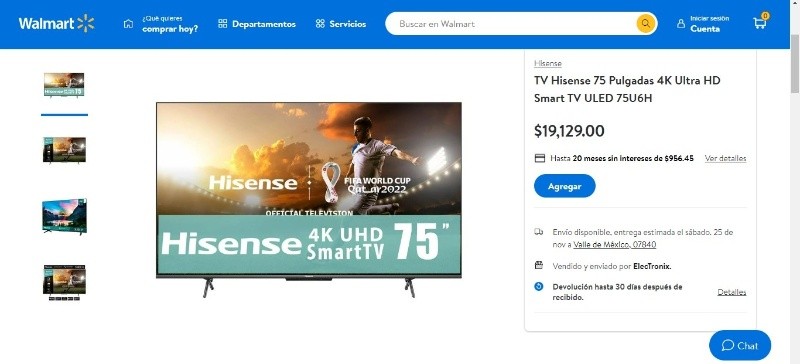 amazon, pantalla smart tv hisense de 75 pulgadas con $7550 pesos de descuento por buen fin 2023