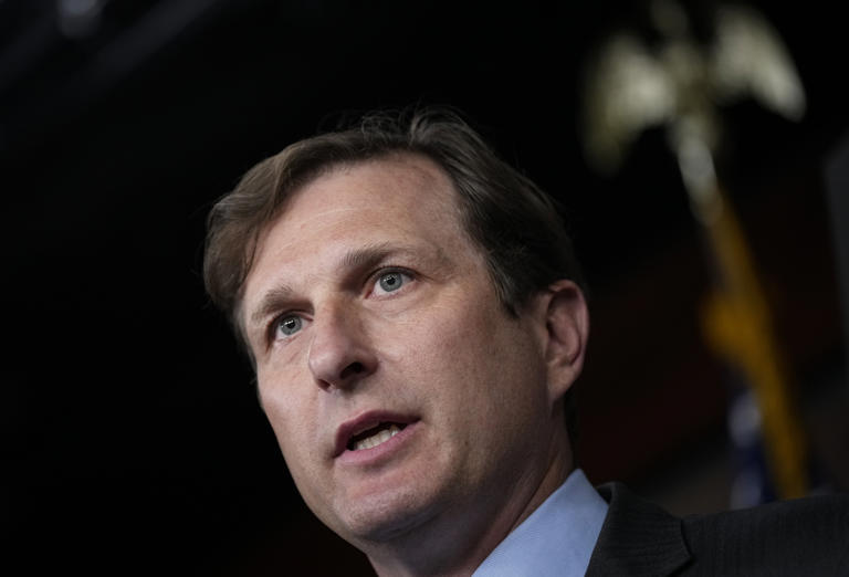 Representative Dan Goldman, a New York Democrat, speaks during a news conference in Washington, D.C. on July 17, 2023. Goldman faced criticism from conservatives for calling on former President Donald Trump to be “eliminated.”